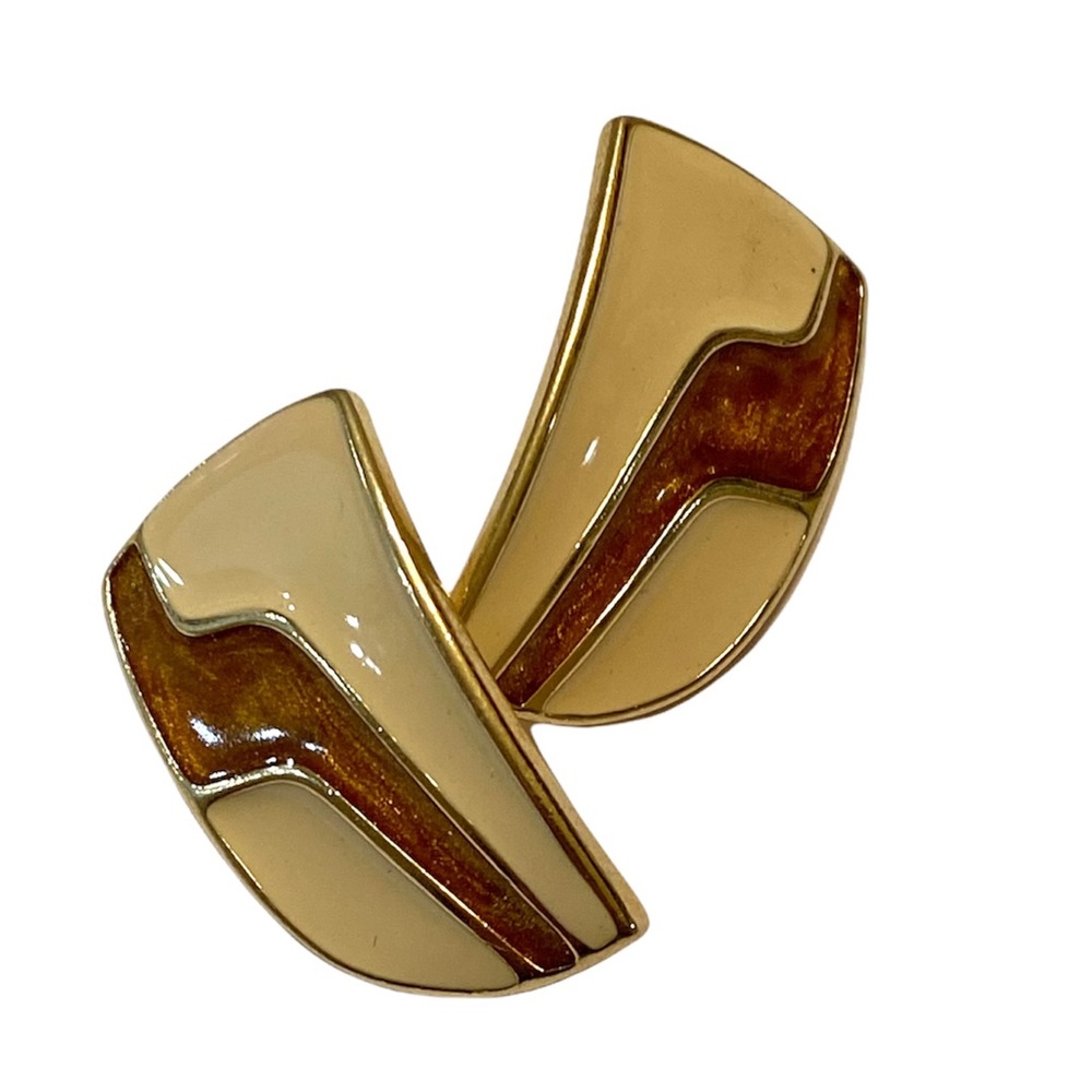 Trifari Signed Enamel Geometric Earrings